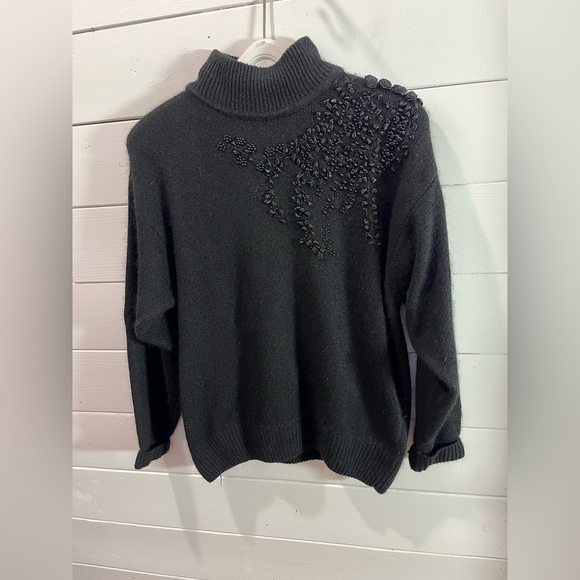 🖤 I.B. DIFFUSION – Black Beaded Turtleneck Sweater (Size M) - Picture 3 of 8